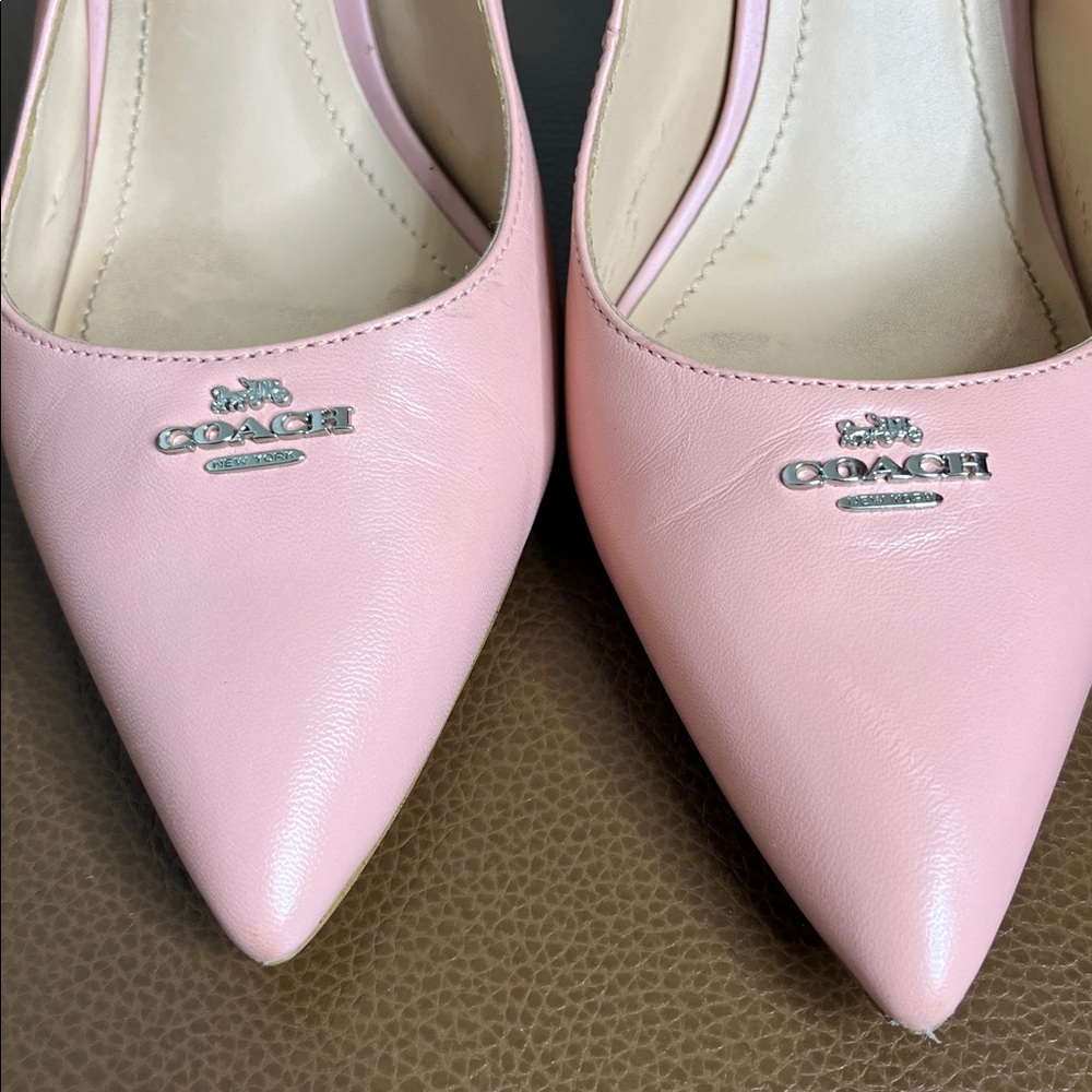 Coach Pink Pointed Leather Slingback Pumps - Picture 2 of 12